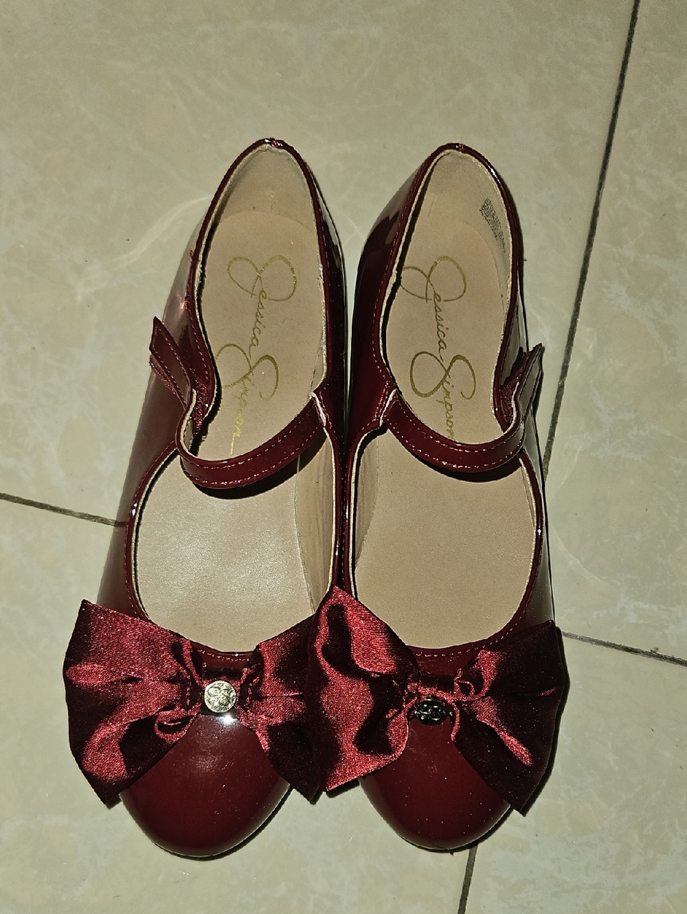 Jessica Simpson Burgundy Patent Mary Jane Flats with Bow